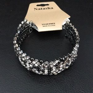 New Natasha Black & Clear Crystals Bracelet w adj